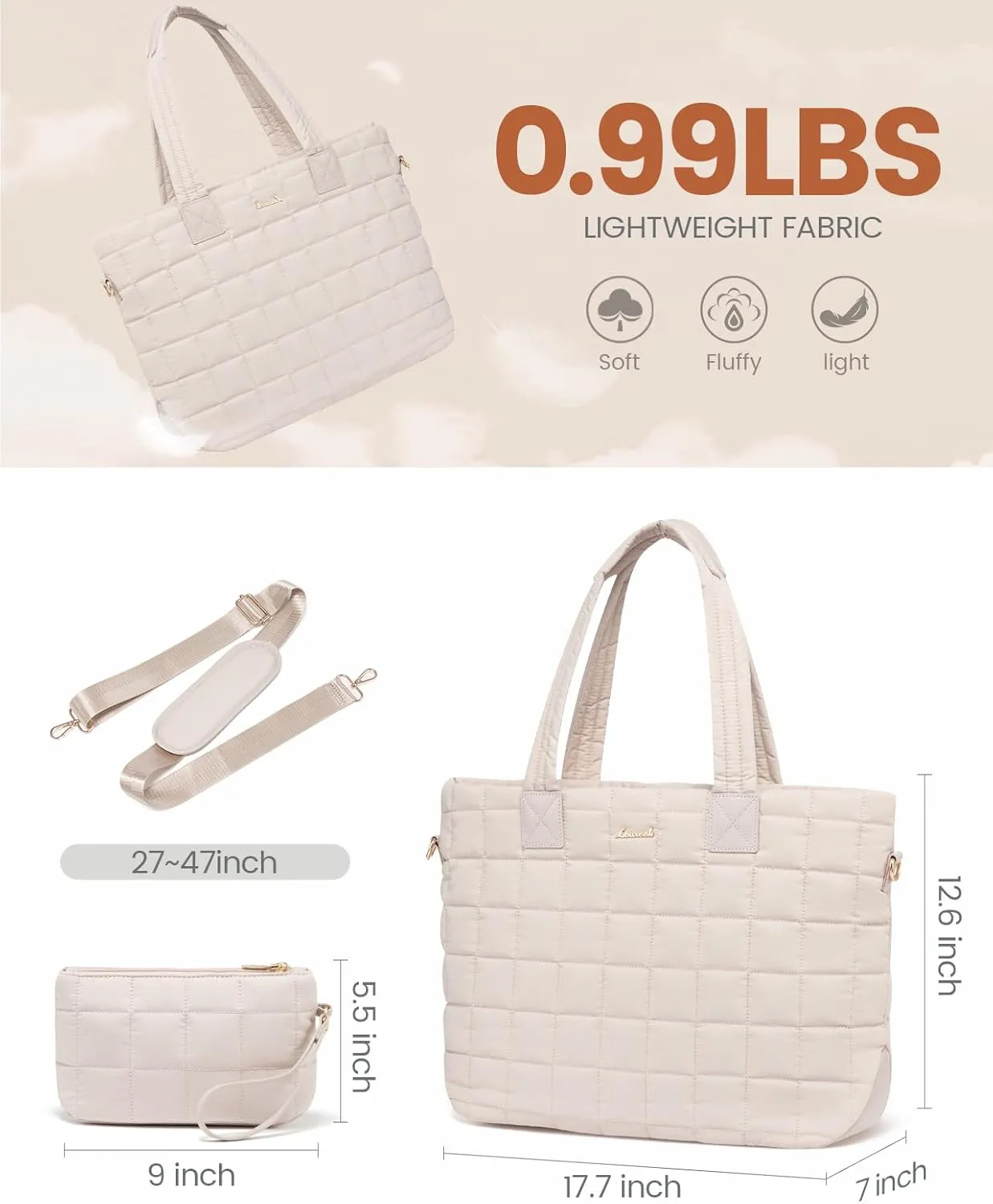 LOVEVOOK Tote Bag for Women, Large Puffer Tote Bag with Zipper Quilted Light Work Bag