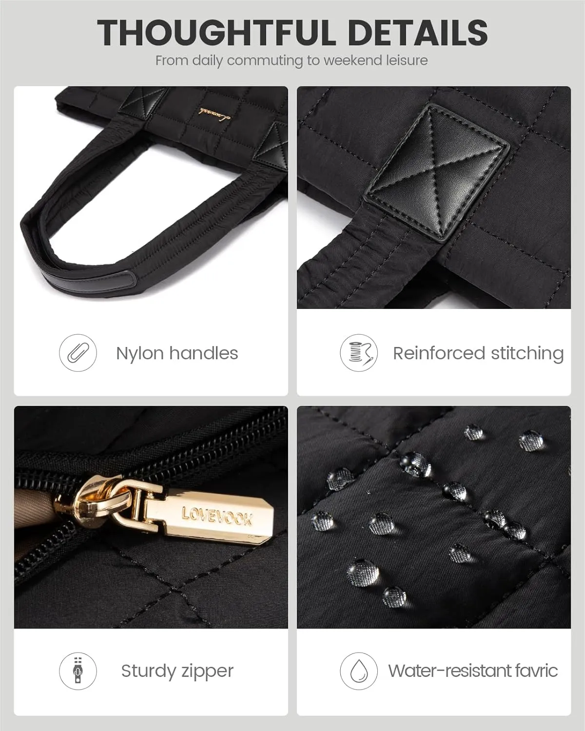 LOVEVOOK Tote Bag for Women, Large Puffer Tote Bag with Zipper Quilted Light Work Bag