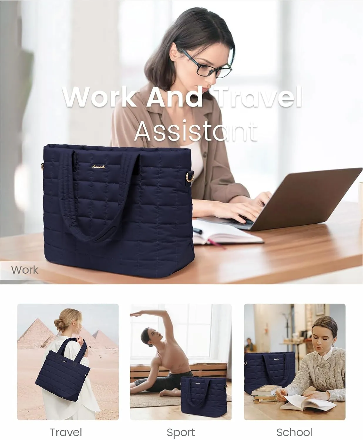 LOVEVOOK Tote Bag for Women, Large Puffer Tote Bag with Zipper Quilted Light Work Bag