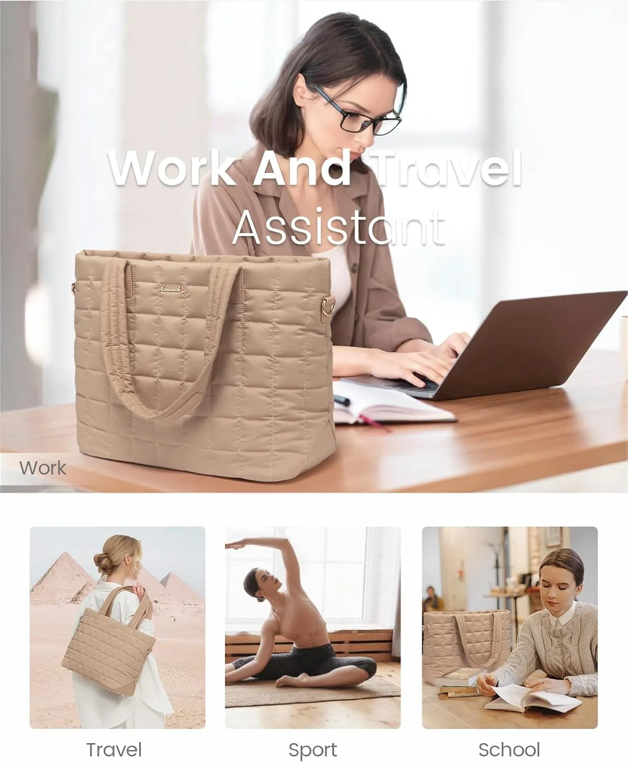 LOVEVOOK Tote Bag for Women, Large Puffer Tote Bag with Zipper Quilted Light Work Bag