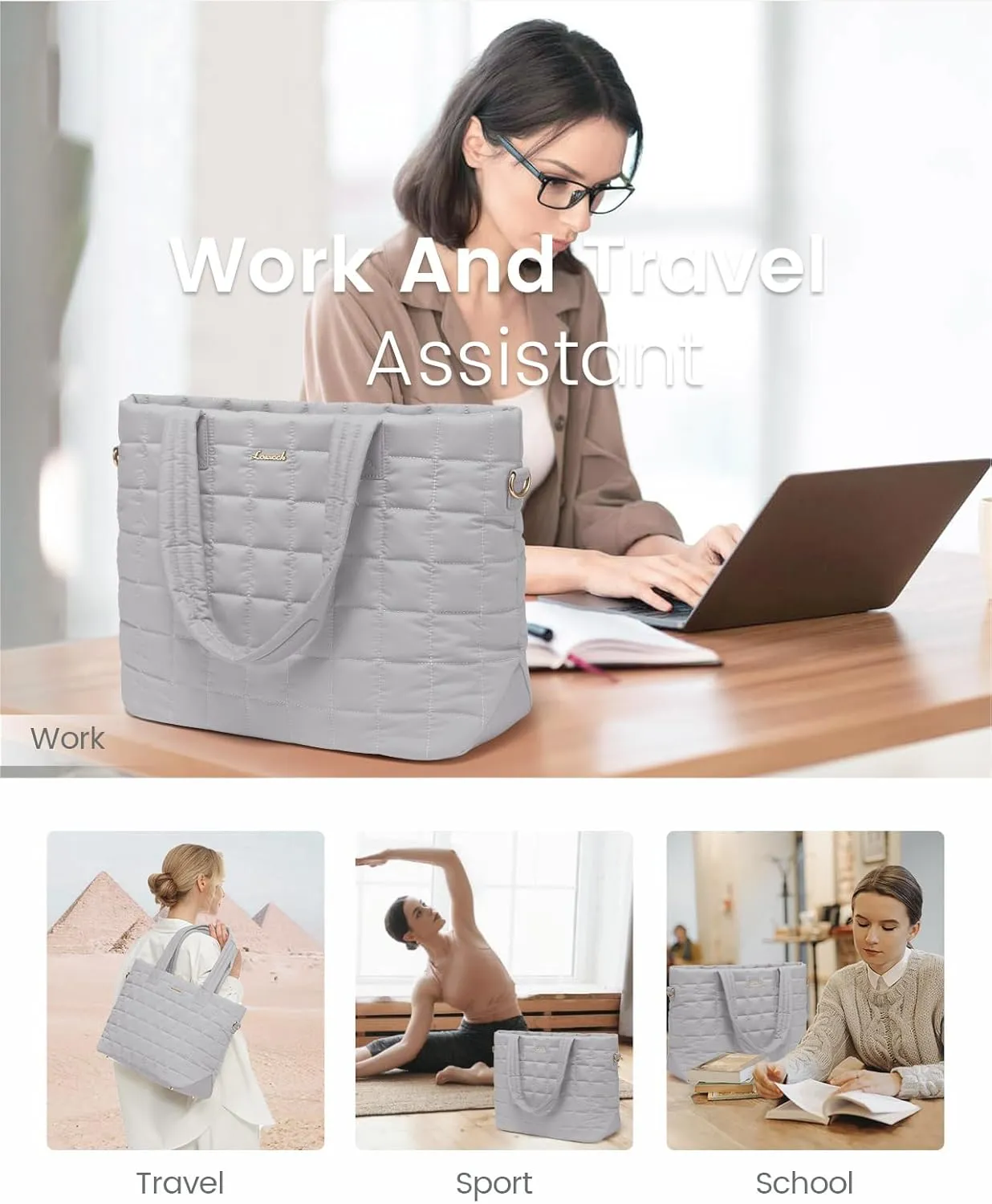 LOVEVOOK Tote Bag for Women, Large Puffer Tote Bag with Zipper Quilted Light Work Bag