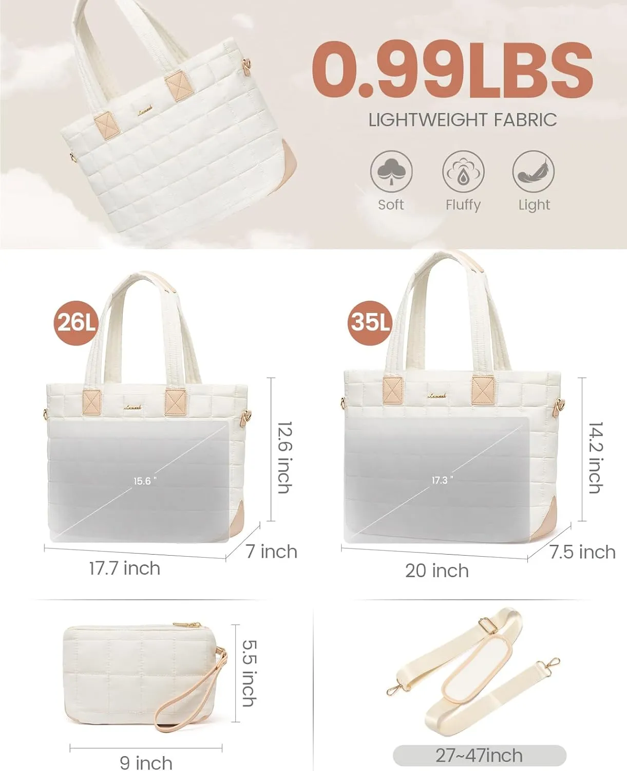 LOVEVOOK Tote Bag for Women, Large Puffer Tote Bag with Zipper Quilted Light Work Bag