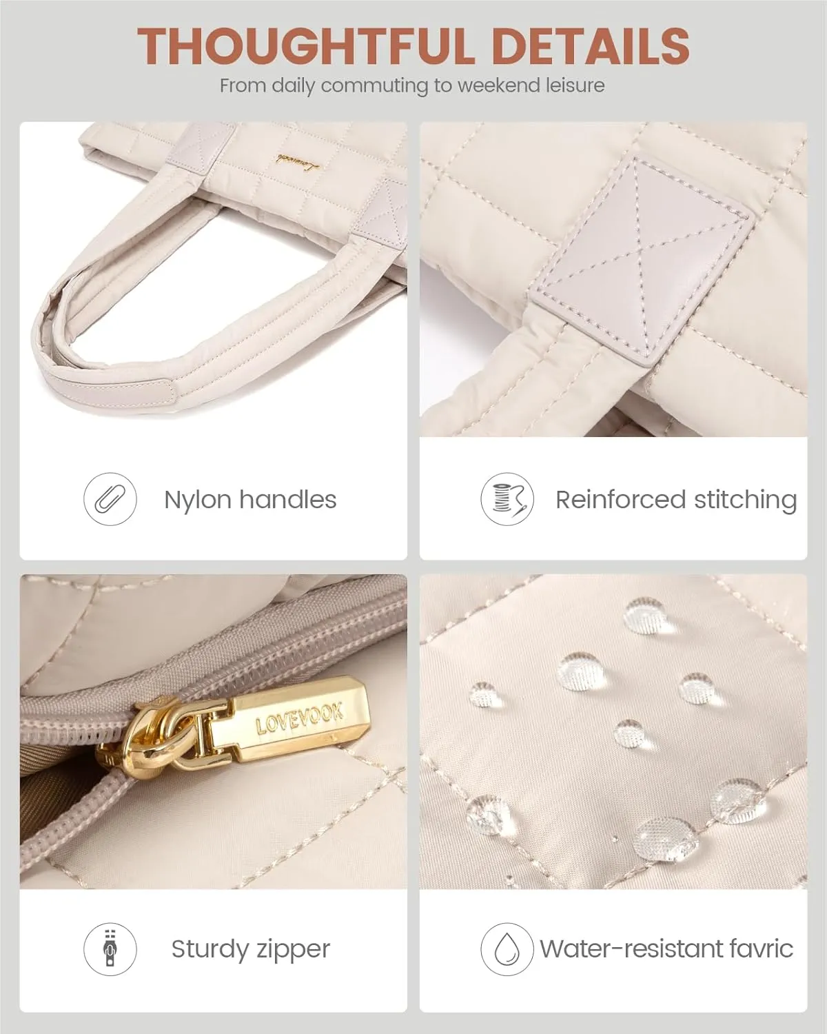 LOVEVOOK Tote Bag for Women, Large Puffer Tote Bag with Zipper Quilted Light Work Bag