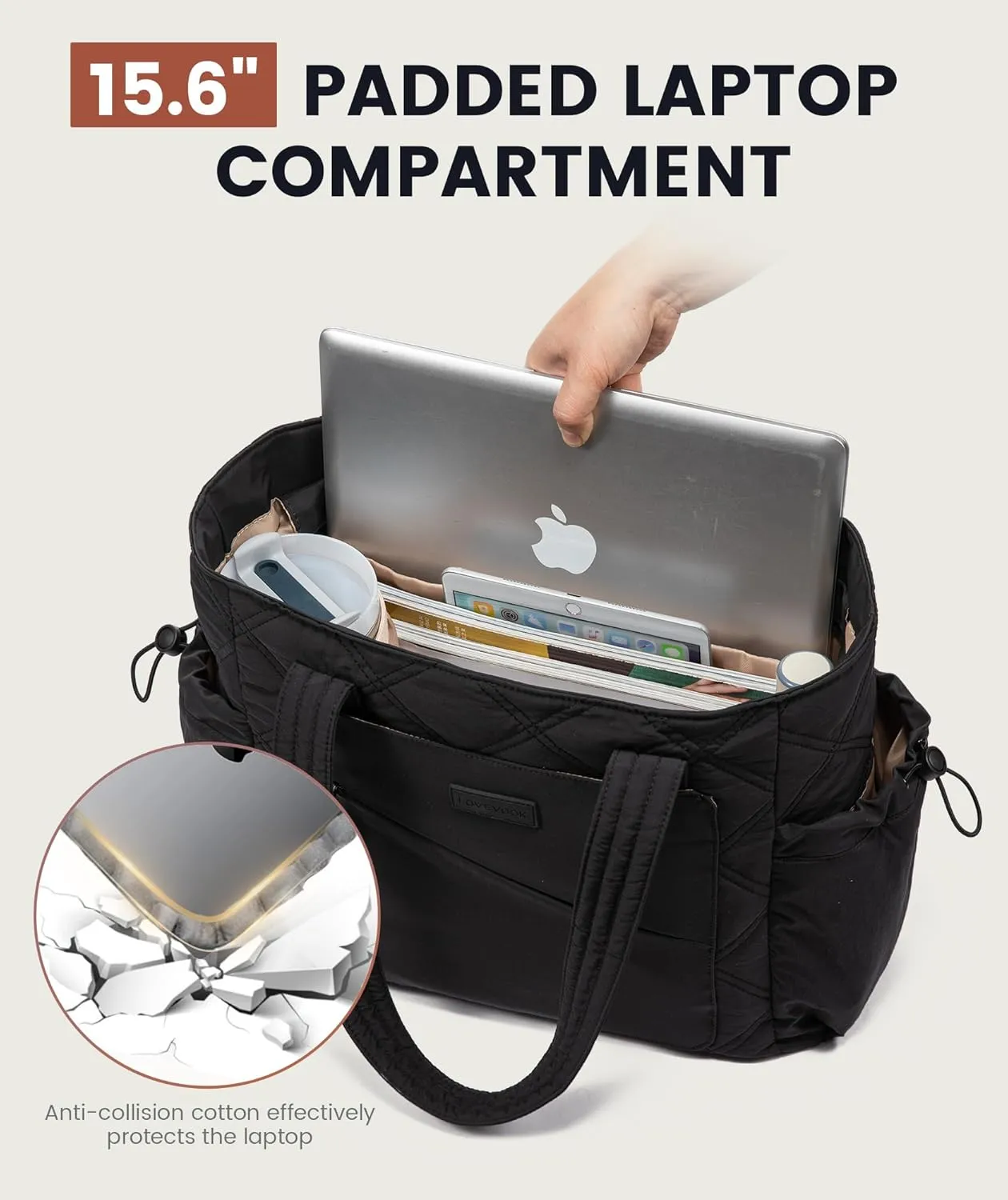 LOVEVOOK Tote Bag for Women, Puffer Bag and Work Bags with Zipper for Travel, Daily, School, Quilted Nurse Shoulder, 2pcs