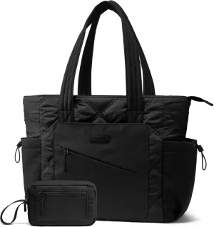 LOVEVOOK Tote Bag for Women, Puffer Bag and Work Bags with Zipper for Travel, Daily, School, Quilted Nurse Shoulder, 2pcs