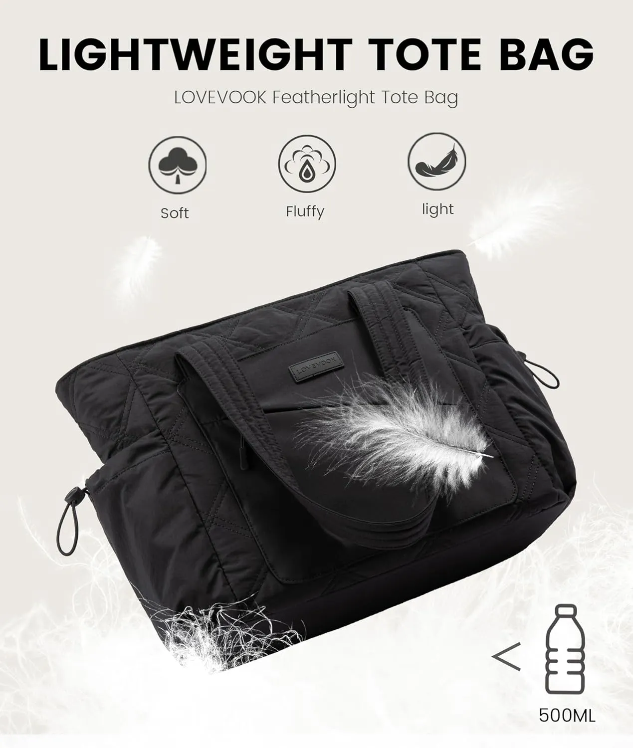 LOVEVOOK Tote Bag for Women, Puffer Bag and Work Bags with Zipper for Travel, Daily, School, Quilted Nurse Shoulder, 2pcs