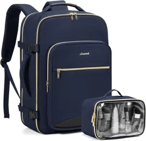 LOVEVOOK Travel Backpack as Personal Item Flight Approved, 40L Luggage Carry On Backpack, 17inch Laptop Backpack with Toiletry Bag for Airplanes Daypack for Weekender Overnight Hiking,Blue