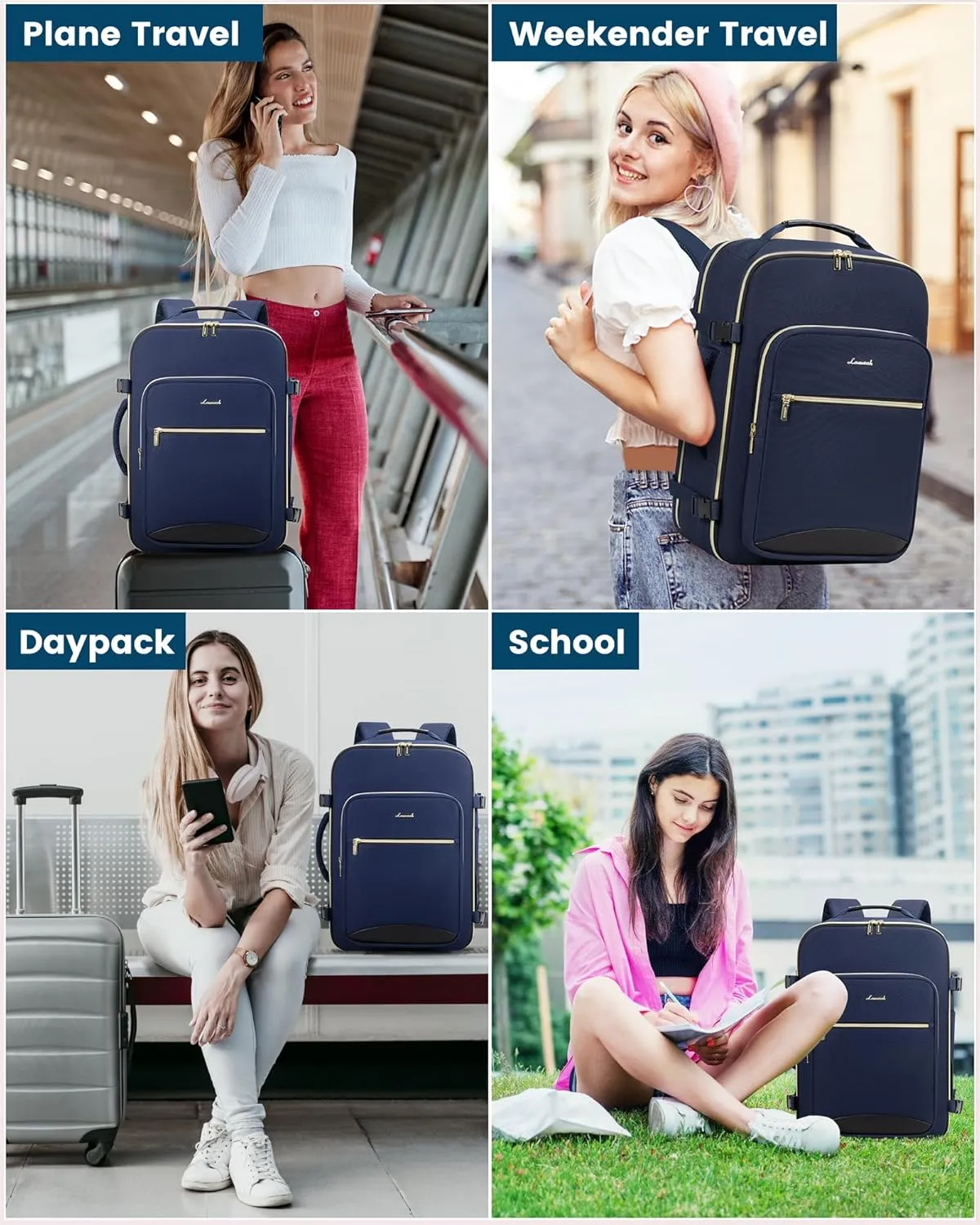LOVEVOOK Travel Backpack as Personal Item Flight Approved, 40L Luggage Carry On Backpack, 17inch Laptop Backpack with Toiletry Bag for Airplanes Daypack for Weekender Overnight Hiking,Blue
