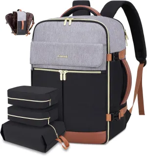 LOVEVOOK Travel Backpack, Carry On Backpack for Women, 40L Flight Approved Personal Item Backpack, Large Water Resistant Luggage Daypack with 3 Packing Cubes, fits 17inch Laptop, Grey-Black-Brown
