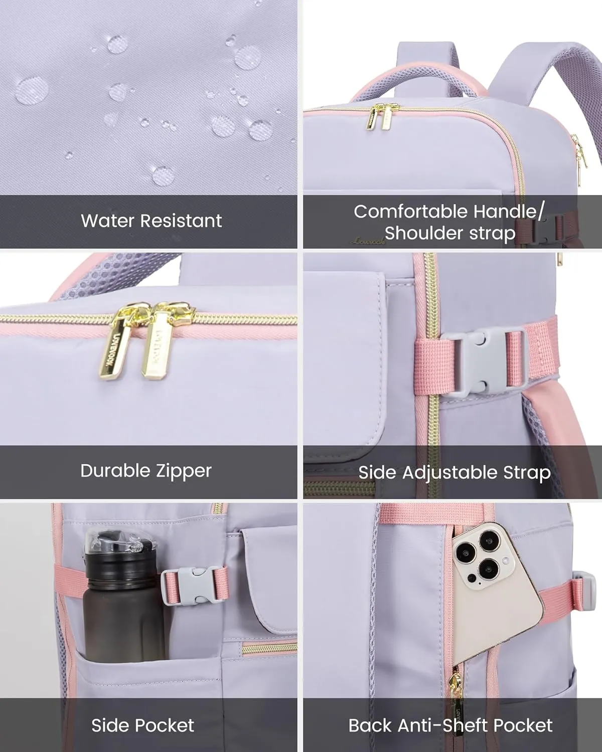 LOVEVOOK Travel Backpack, Carry On Backpack for Women, 40L Flight Approved Personal Item Backpack, Large Water Resistant Luggage Daypack with 3 Packing Cubes, fits 17inch Laptop, Light Purple-Pink