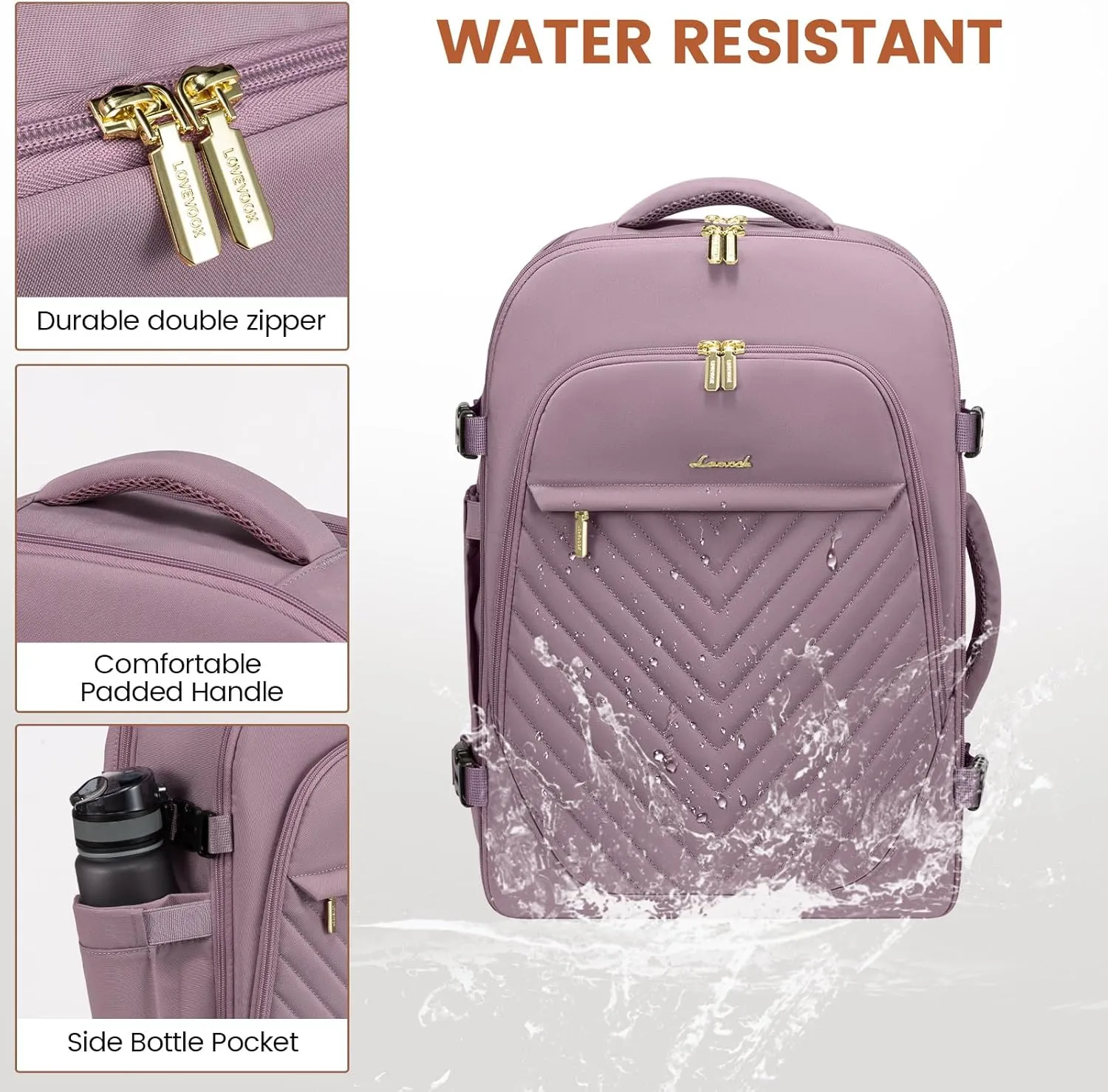 LOVEVOOK Travel Backpack for Women, TSA Personal Item Travel Bag fits 17.3" Laptop, Carry On Backpack for Weekender Business Hiking, Purple