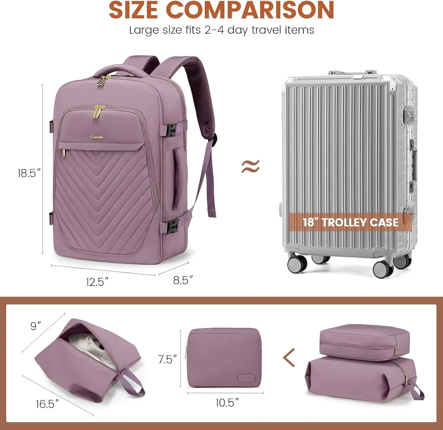 LOVEVOOK Travel Backpack for Women, TSA Personal Item Travel Bag fits 17.3" Laptop, Carry On Backpack for Weekender Business Hiking, Purple