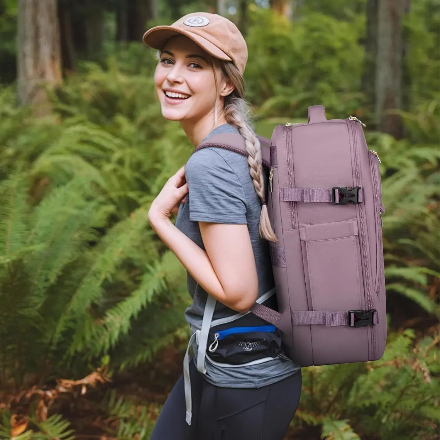 LOVEVOOK Travel Backpack for Women, TSA Personal Item Travel Bag fits 17.3" Laptop, Carry On Backpack for Weekender Business Hiking, Purple