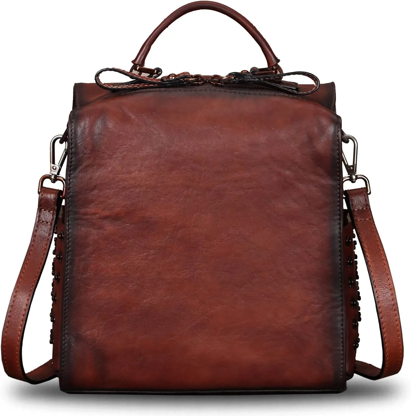 LRTO Genuine Leather Backpack for Women Convertible Satchel Rucksack Casual Crossbody Daypack Shoulder Bag Handbag Purse Medium