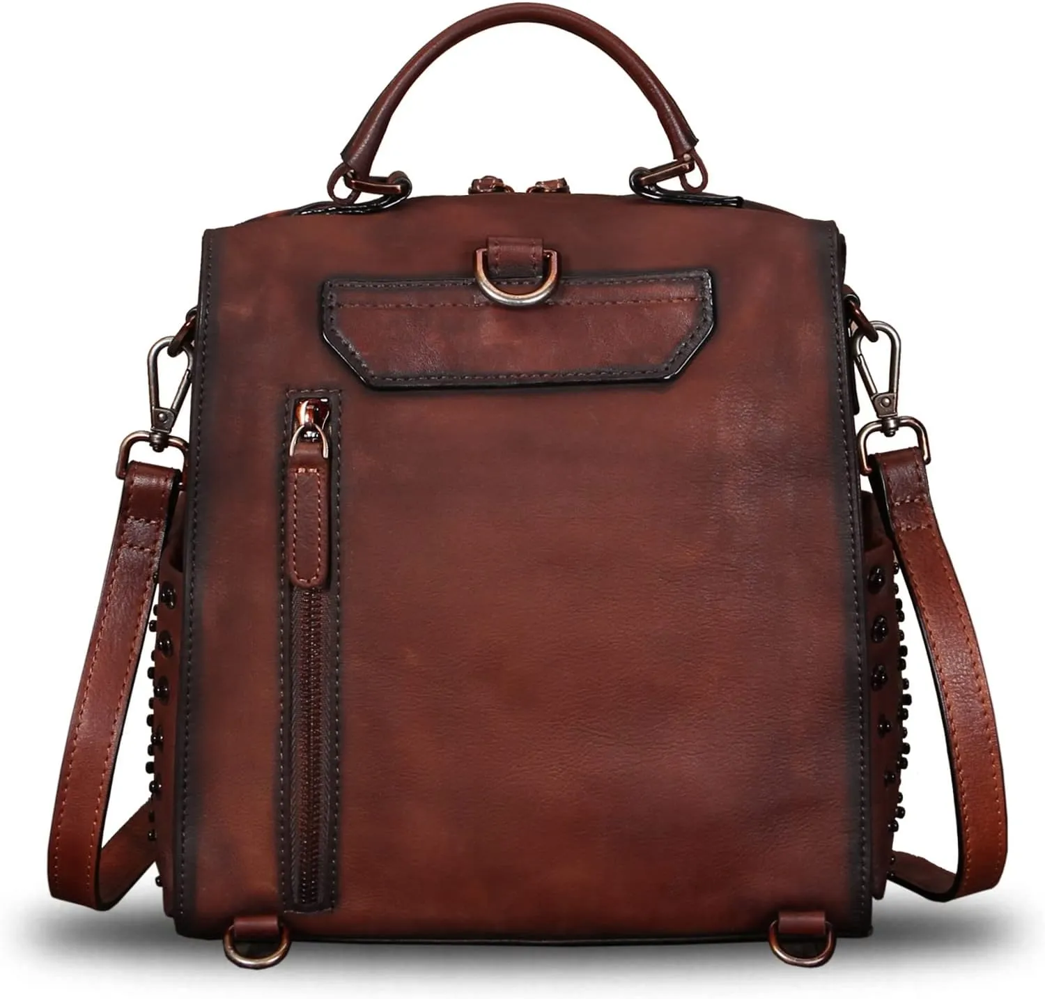 LRTO Genuine Leather Backpack for Women Convertible Satchel Rucksack Casual Crossbody Daypack Shoulder Bag Handbag Purse Medium