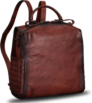 LRTO Genuine Leather Backpack for Women Convertible Satchel Rucksack Casual Crossbody Daypack Shoulder Bag Handbag Purse Medium