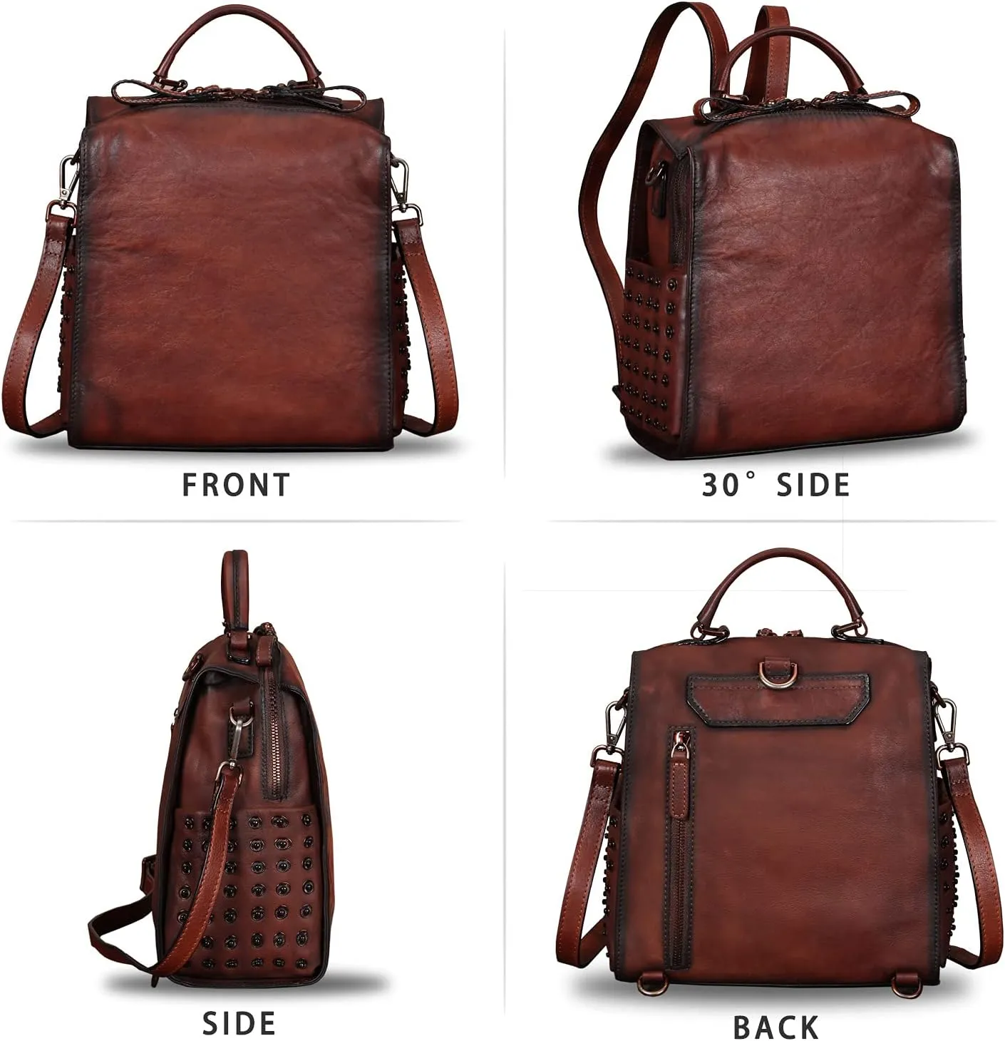LRTO Genuine Leather Backpack for Women Convertible Satchel Rucksack Casual Crossbody Daypack Shoulder Bag Handbag Purse Medium