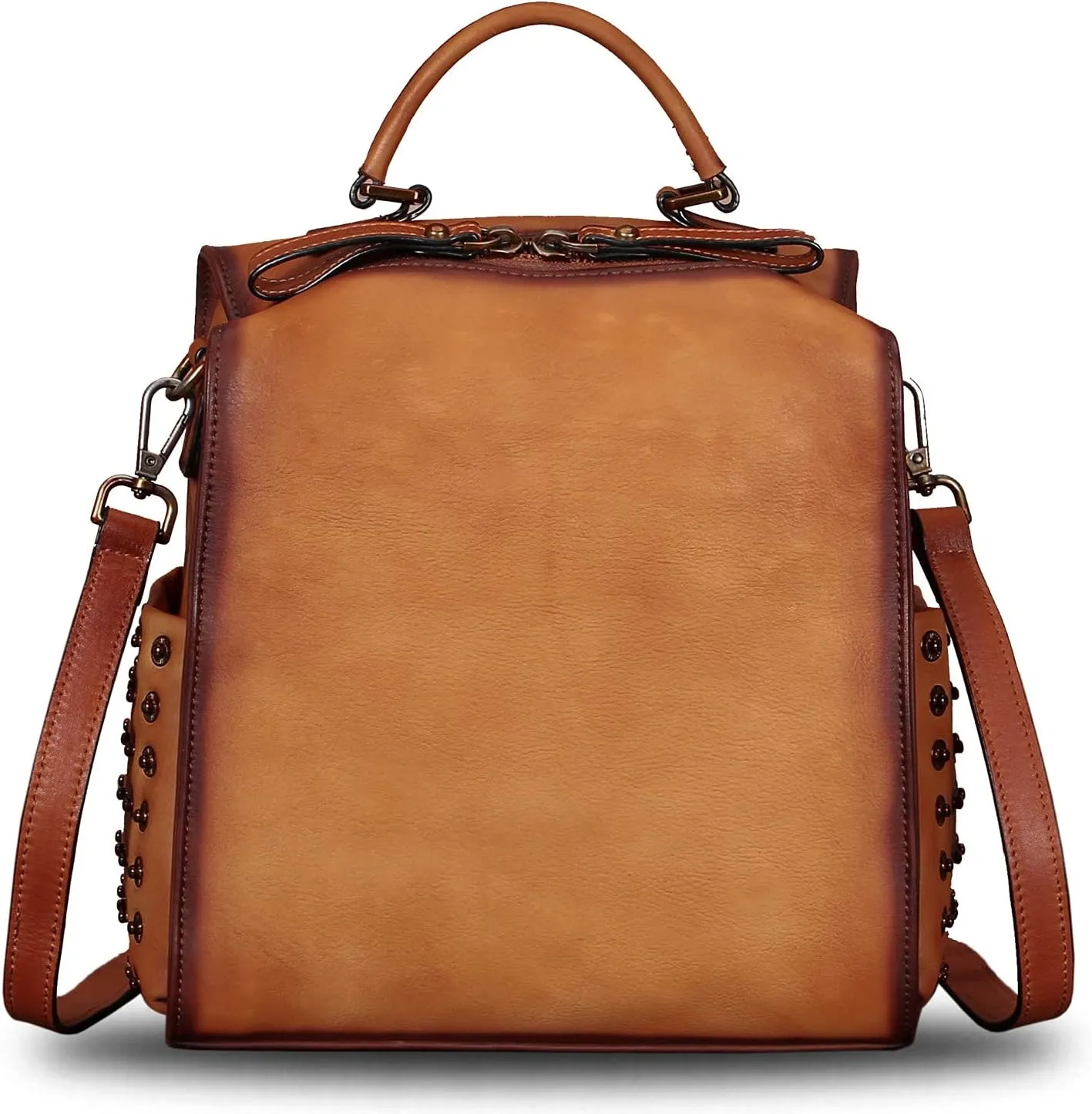 LRTO Genuine Leather Backpack for Women Convertible Satchel Vintage Rucksack Casual Back Bag Shoulder Bag Retro Cowhide Handbag Purse Daypack (Brown) Medium