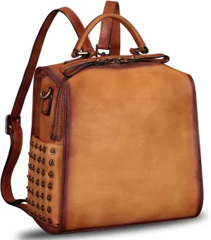 LRTO Genuine Leather Backpack for Women Convertible Satchel Vintage Rucksack Casual Back Bag Shoulder Bag Retro Cowhide Handbag Purse Daypack (Brown) Medium