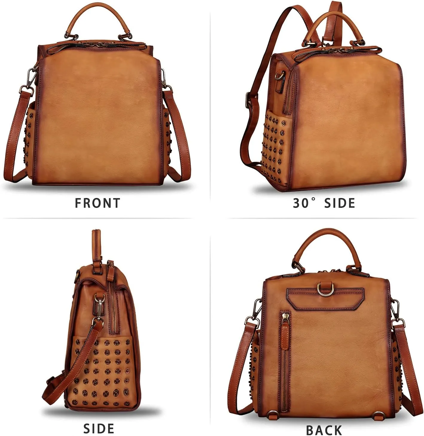 LRTO Genuine Leather Backpack for Women Convertible Satchel Vintage Rucksack Casual Back Bag Shoulder Bag Retro Cowhide Handbag Purse Daypack (Brown) Medium