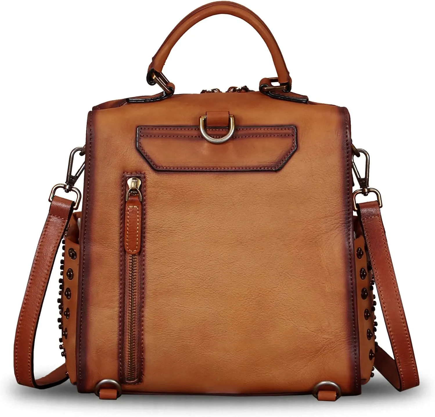 LRTO Genuine Leather Backpack for Women Convertible Satchel Vintage Rucksack Casual Back Bag Shoulder Bag Retro Cowhide Handbag Purse Daypack (Brown) Medium