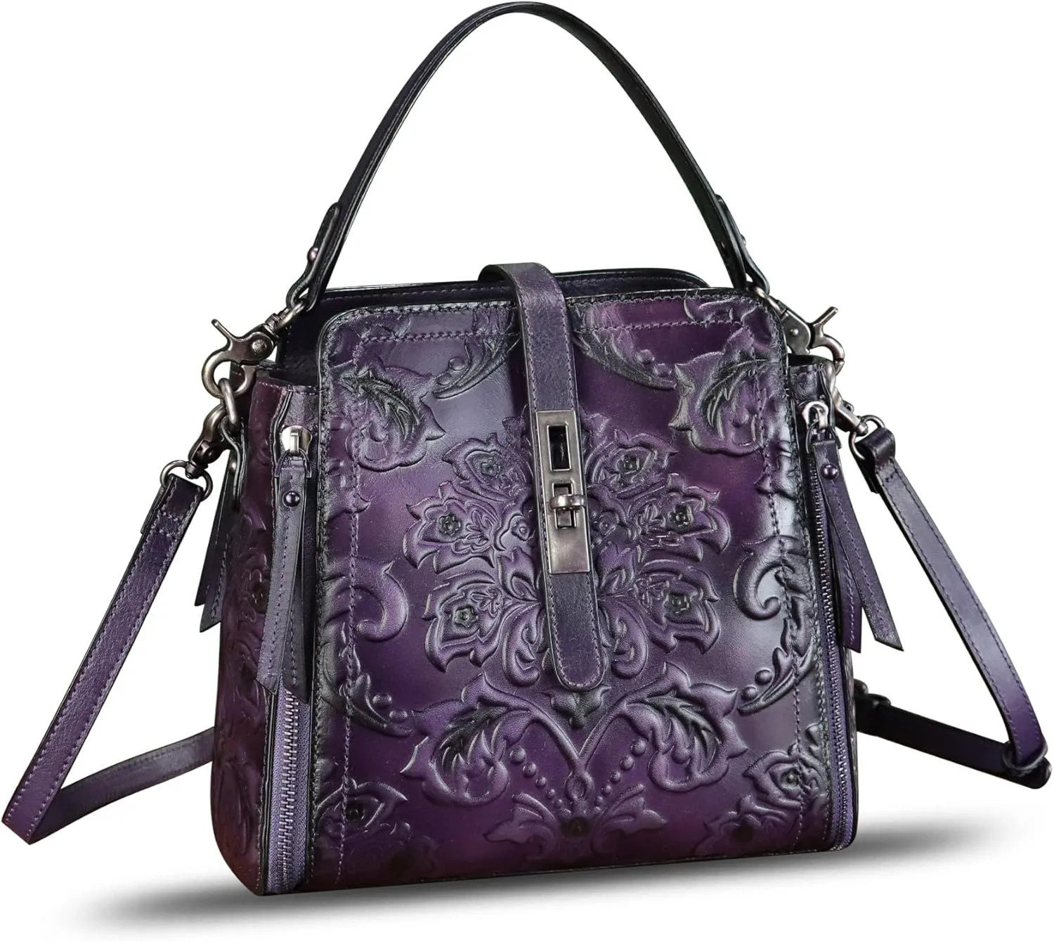 LRTO Genuine Leather Purses and Handbags for Women Retro Embossed Crossbody Shoulder Bag Satchel Pouch