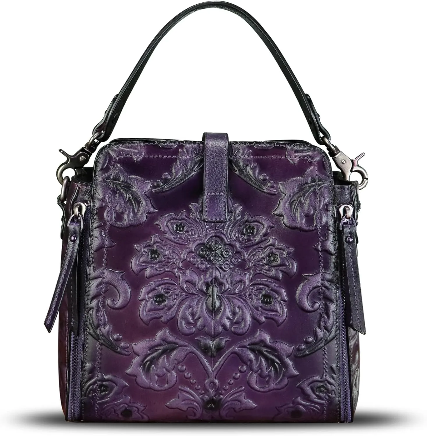LRTO Genuine Leather Purses and Handbags for Women Retro Embossed Crossbody Shoulder Bag Satchel Pouch