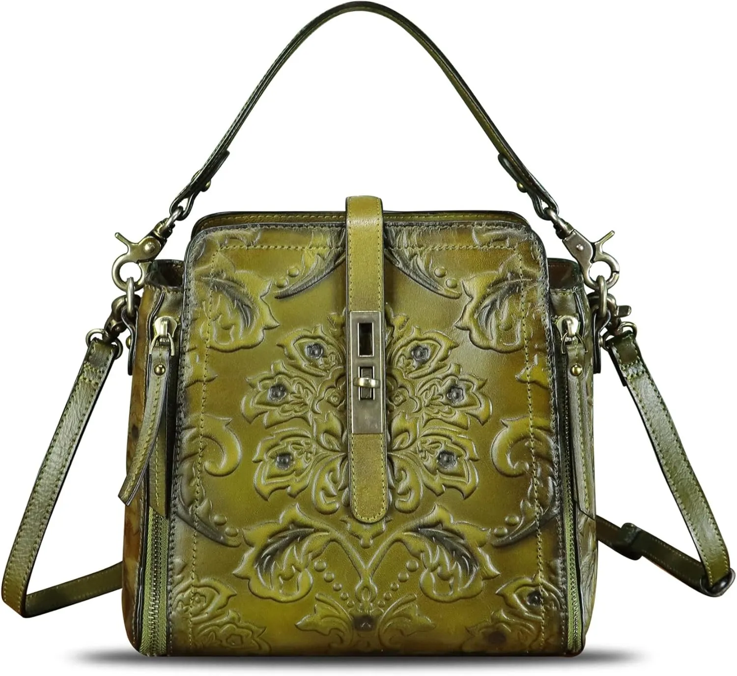 LRTO Genuine Leather Purses and Handbags for Women Retro Embossed Crossbody Shoulder Bag Satchel Pouch