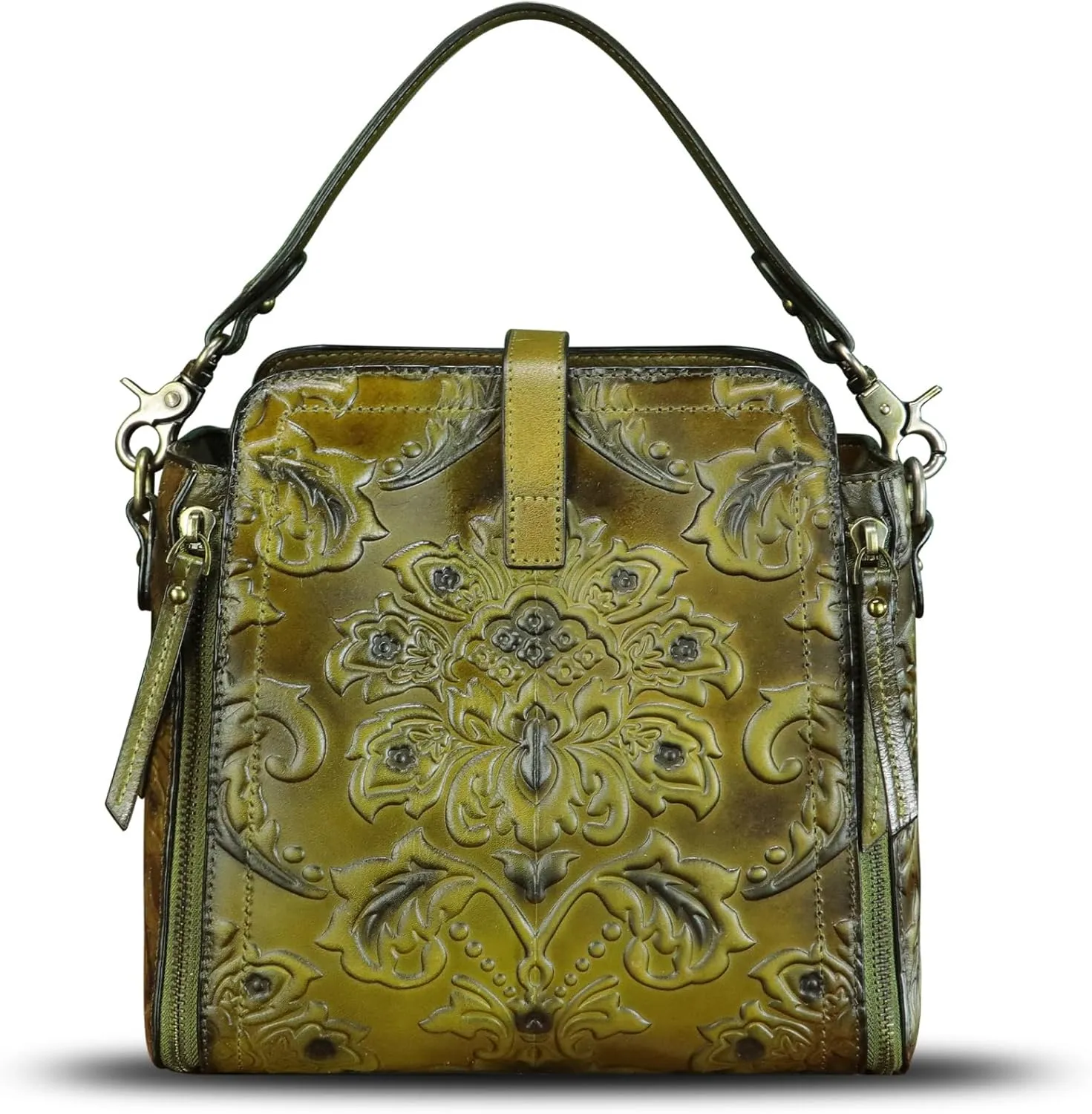 LRTO Genuine Leather Purses and Handbags for Women Retro Embossed Crossbody Shoulder Bag Satchel Pouch