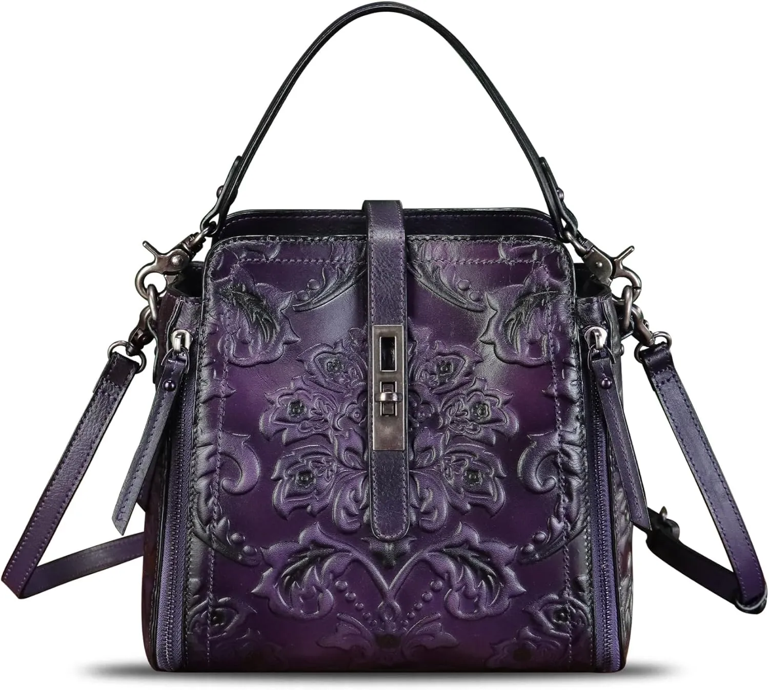 LRTO Genuine Leather Purses and Handbags for Women Retro Embossed Crossbody Shoulder Bag Satchel Pouch
