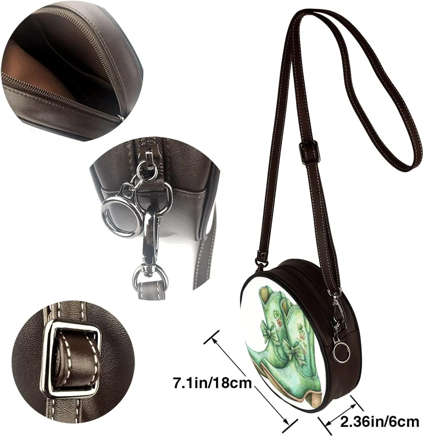 Luck And Hope Four-Leaf Clover Women Round Crossbody Bags Leather Sling Bag Purse