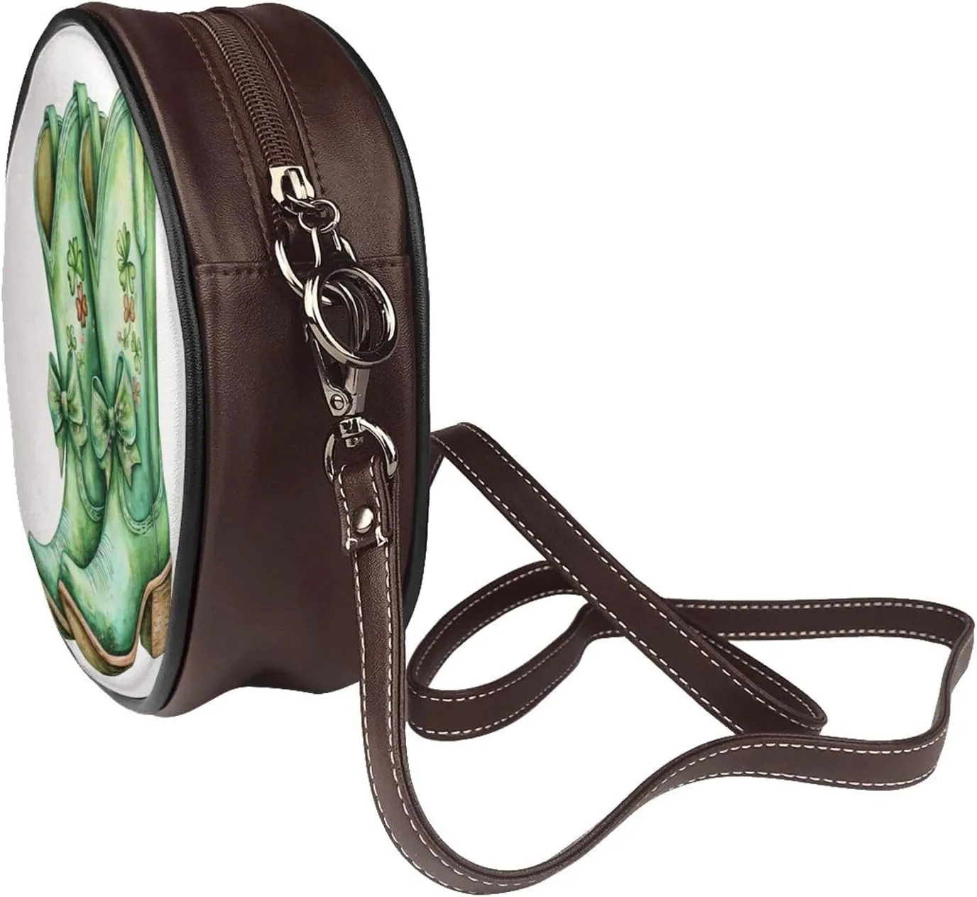 Luck And Hope Four-Leaf Clover Women Round Crossbody Bags Leather Sling Bag Purse