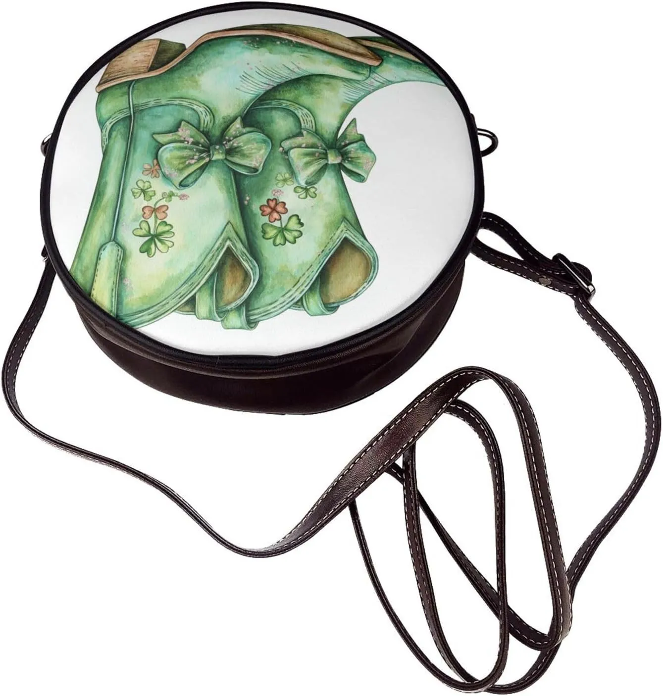 Luck And Hope Four-Leaf Clover Women Round Crossbody Bags Leather Sling Bag Purse
