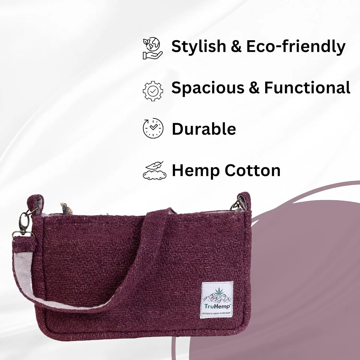 Luna Hemp Shoulder Bag with Adjustable & Detachable Strap | Eco-Friendly Sling Bag with Premium Zipper Closure