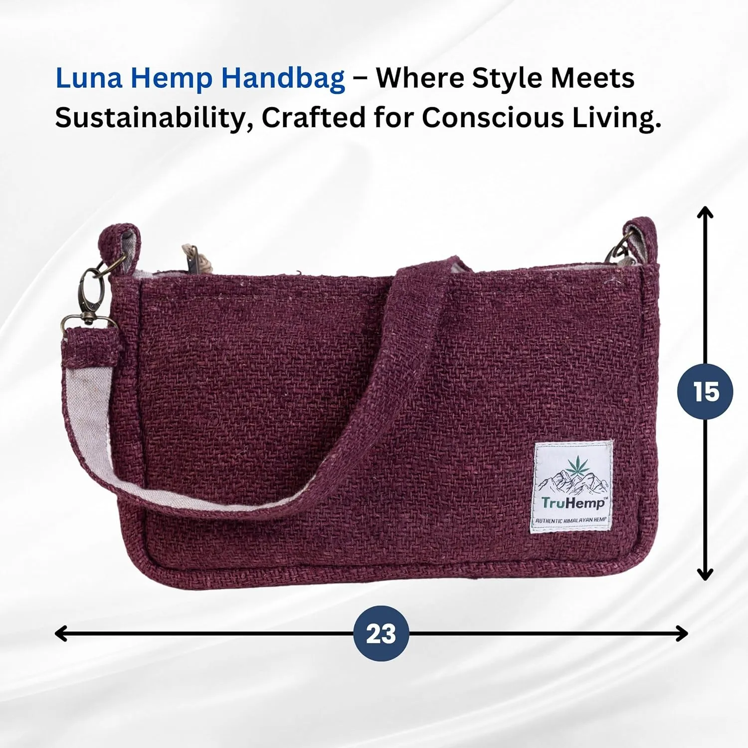 Luna Hemp Shoulder Bag with Adjustable & Detachable Strap | Eco-Friendly Sling Bag with Premium Zipper Closure