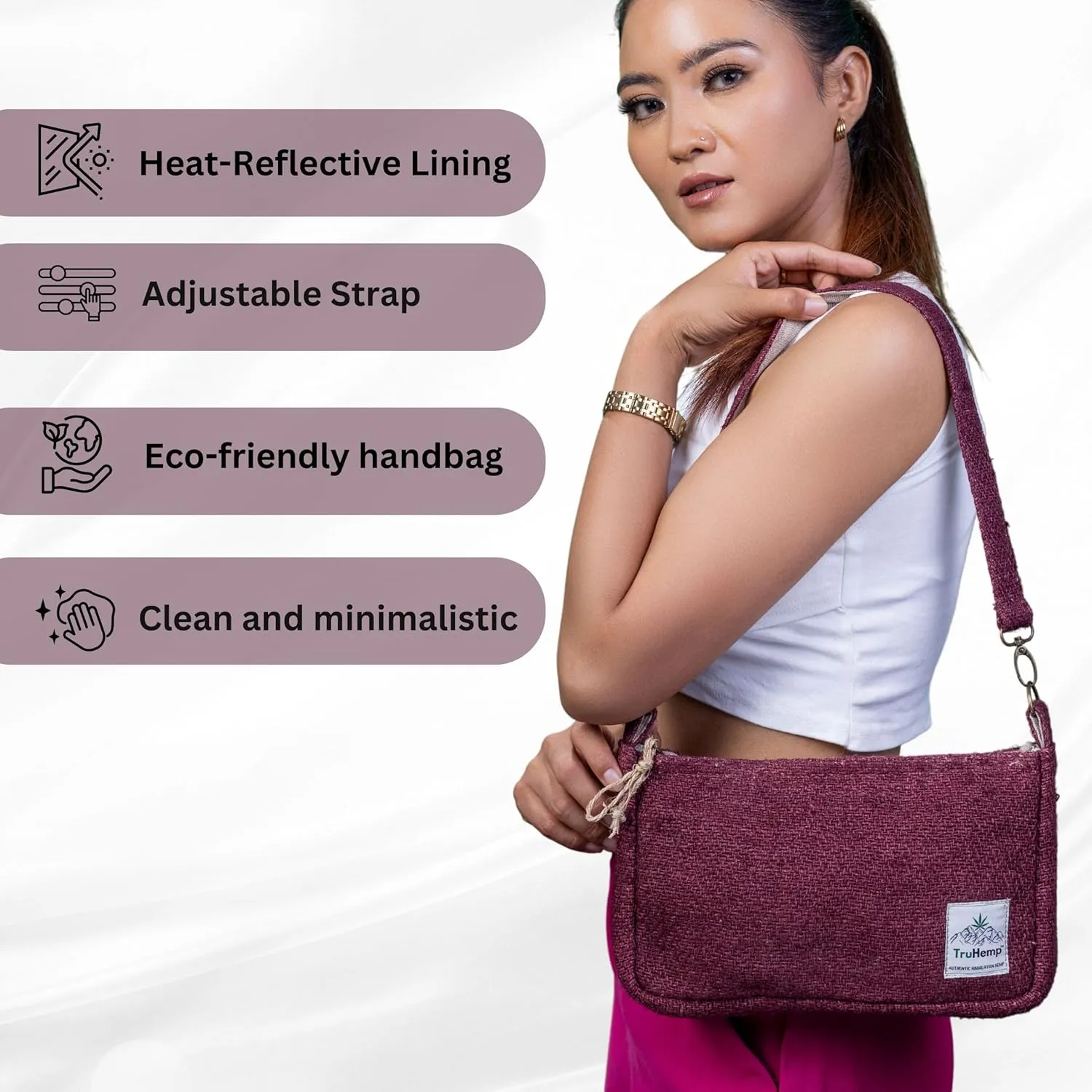 Luna Hemp Shoulder Bag with Adjustable & Detachable Strap | Eco-Friendly Sling Bag with Premium Zipper Closure