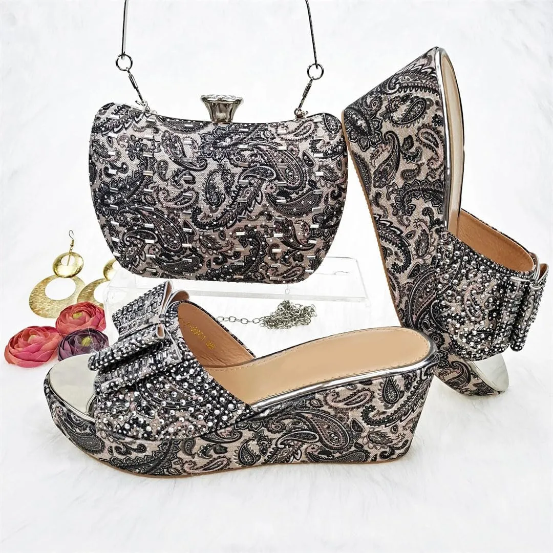 Luxury African Wedding Shoes Set with Crystal Clutch Bag Rhinestone-Embellished Bridal Pumps