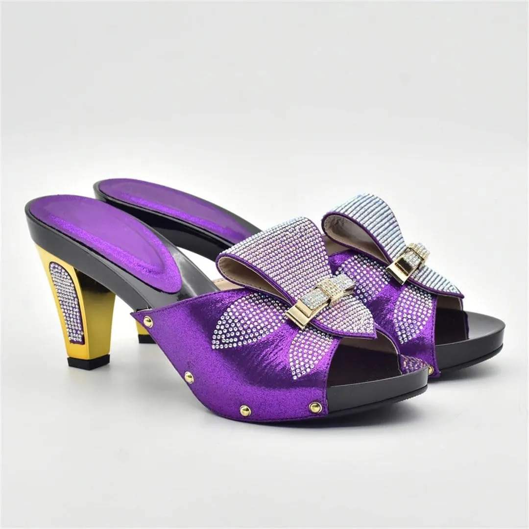 Luxury Dual Function Shoe Bag Set Nigerian Rhinestone Heels Italian Leather Craftsmanship