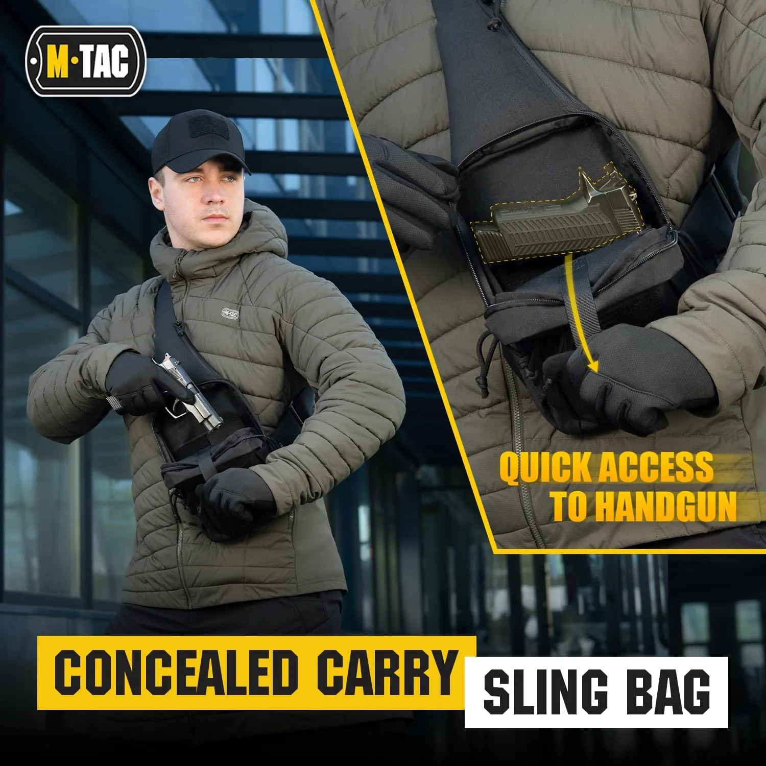 M-Tac Tactical Sling Bag for Men - Crossbody Concealed Carry Bag Chest Pack - Black Mens Crossbody Holster Bag