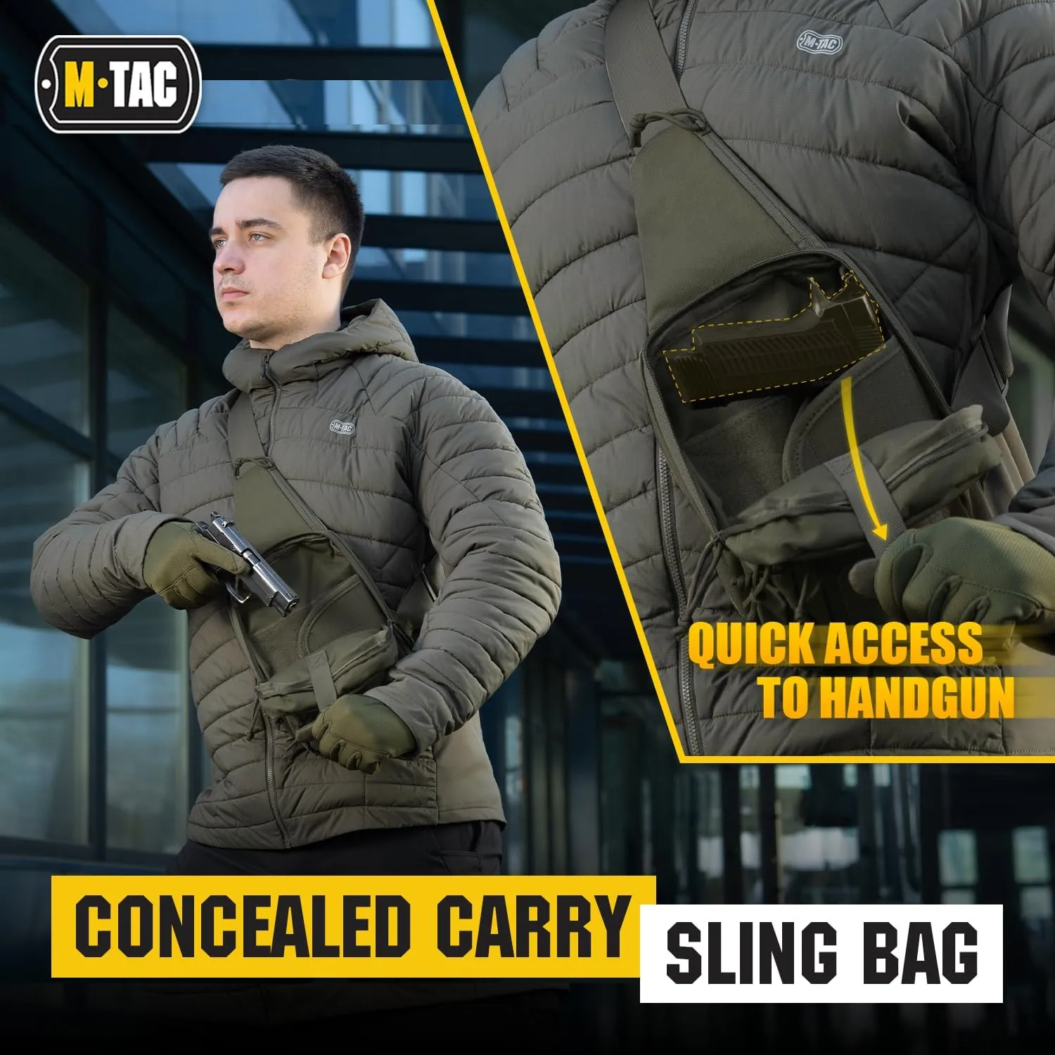 M-Tac Tactical Sling Bag for Men - Crossbody Concealed Carry Bag Chest Pack - Black Mens Crossbody Holster Bag