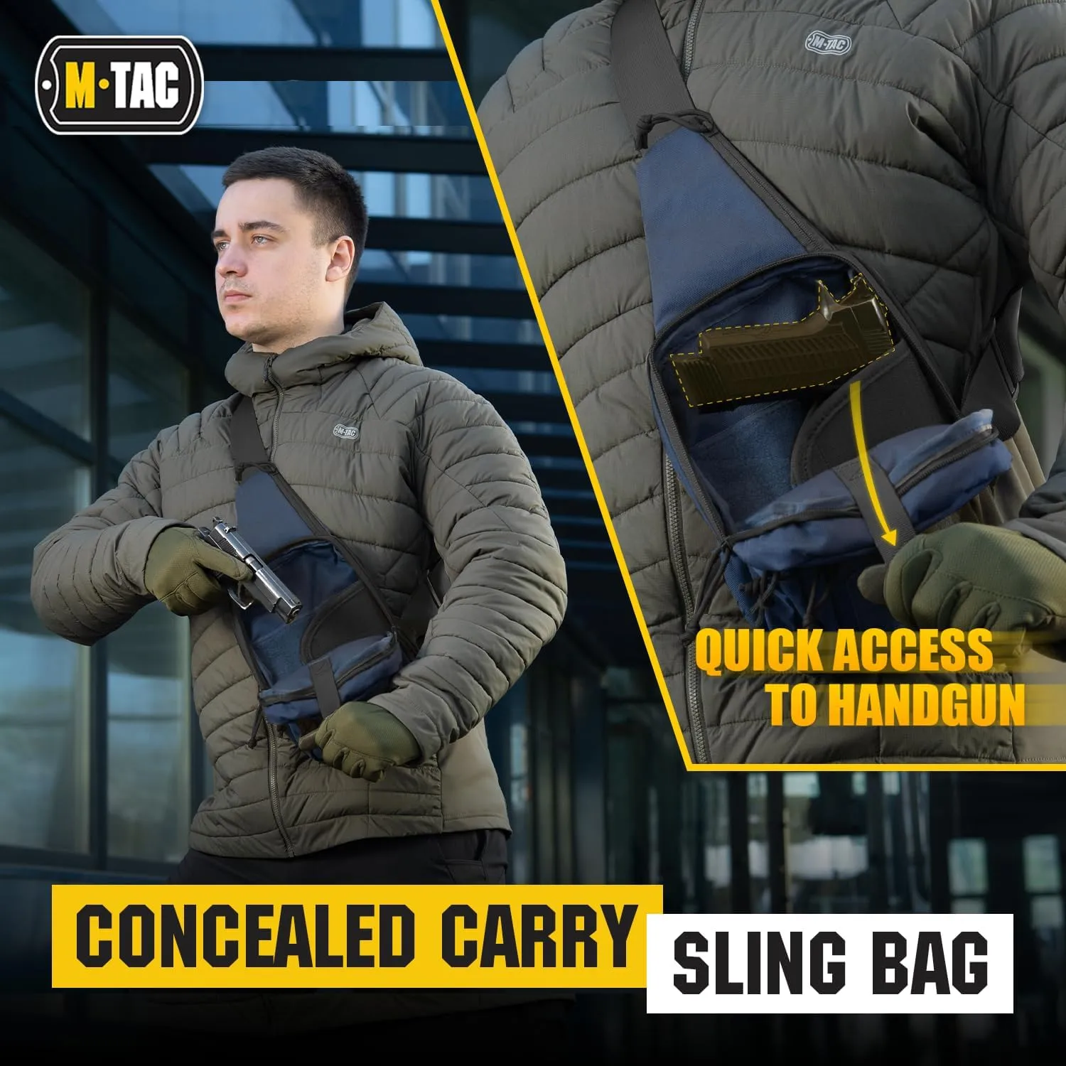 M-Tac Tactical Sling Bag for Men - Crossbody Concealed Carry Bag Chest Pack - Black Mens Crossbody Holster Bag