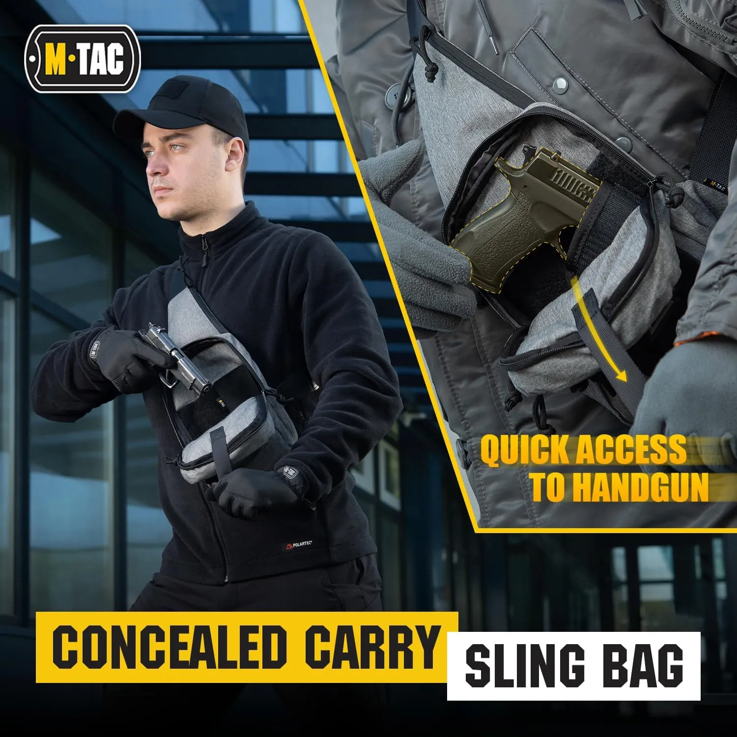 M-Tac Tactical Sling Bag for Men - Crossbody Concealed Carry Bag Chest Pack - Black Mens Crossbody Holster Bag