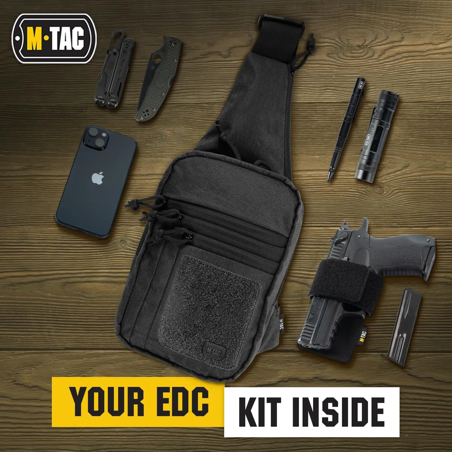 M-Tac Tactical Sling Bag for Men - Crossbody Concealed Carry Bag Chest Pack - Black Mens Crossbody Holster Bag
