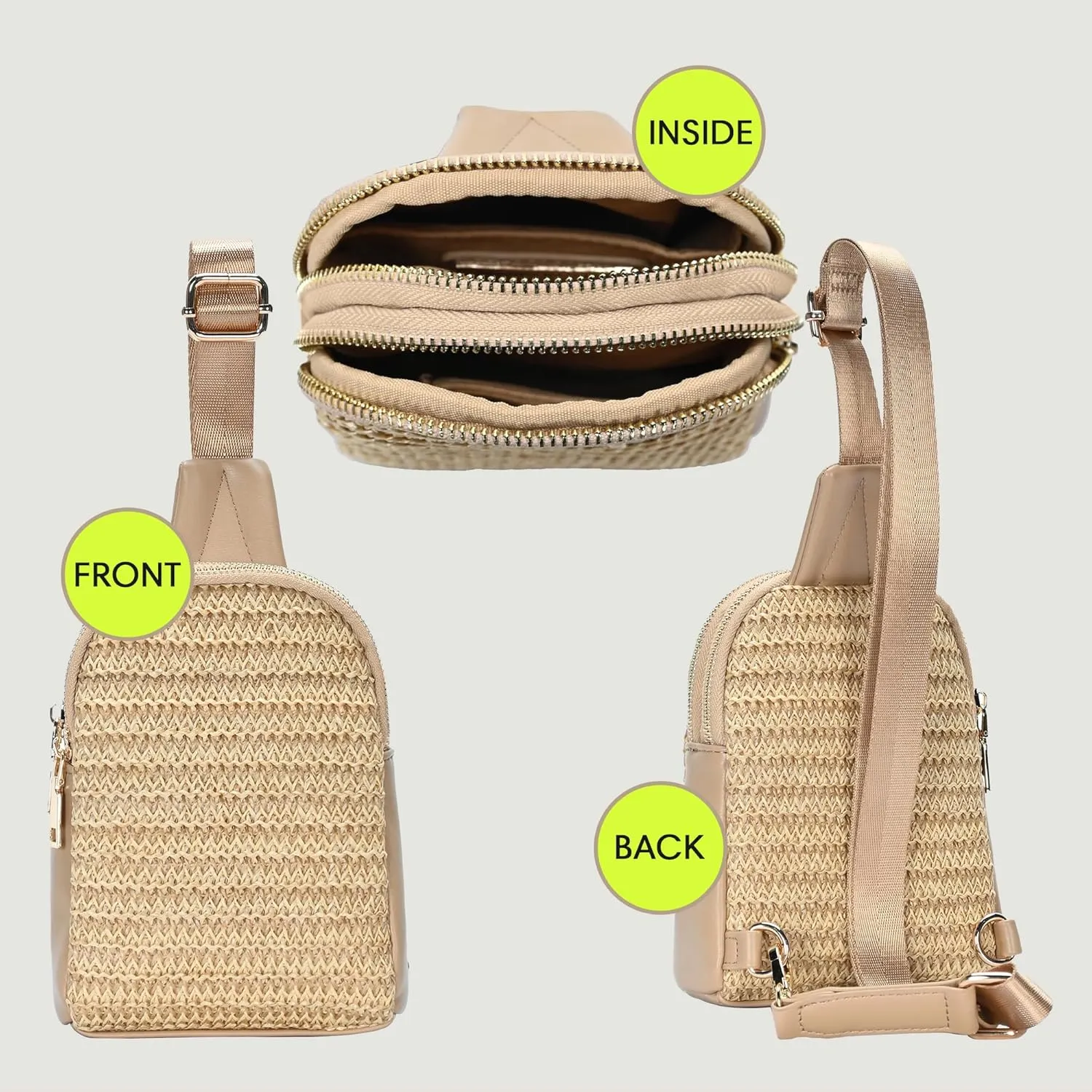 Madison West Nyxx Mini Sling Purse| Crossbody Sling Bag for Women with Adjustable Strap | Vegan Leather, Cork & Straw |