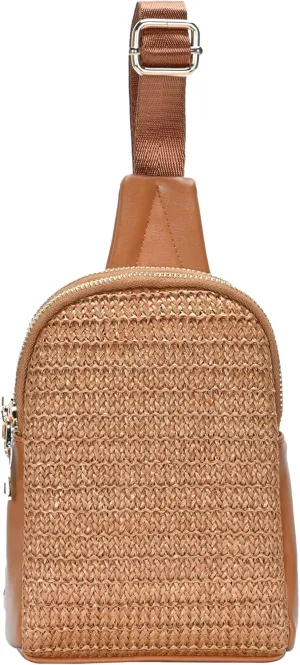 Madison West Nyxx Mini Sling Purse| Crossbody Sling Bag for Women with Adjustable Strap | Vegan Leather, Cork & Straw |