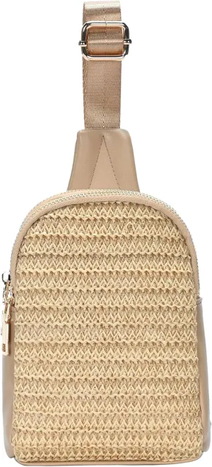 Madison West Nyxx Mini Sling Purse| Crossbody Sling Bag for Women with Adjustable Strap | Vegan Leather, Cork & Straw |