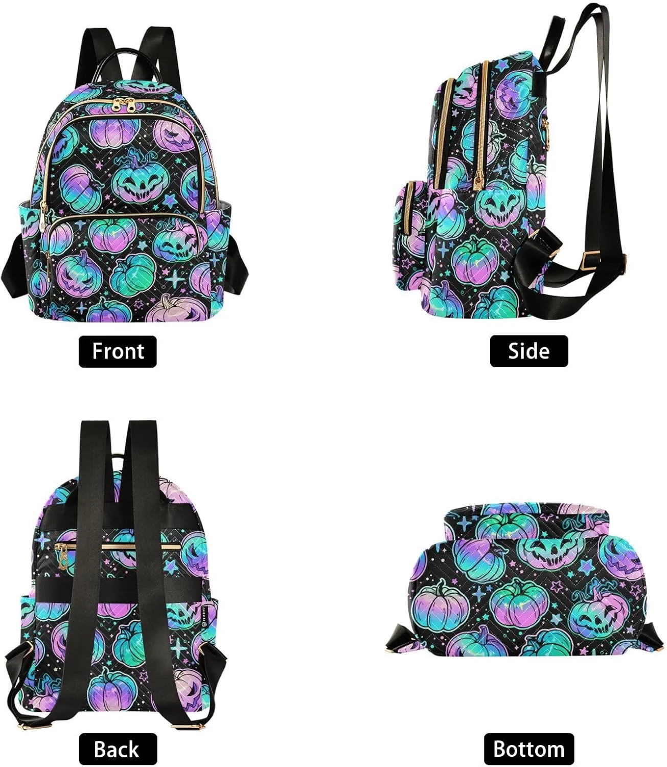 Magic Halloween Pumpkin Mini Backpack Women's Quilted Small Backpack Purse for Women College Fashion Travel Daypack Shoulder Bag