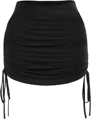 MakeMeChic Women's Ruched Bodycon Drawstring Tie Side Plain Skinny Fit Mini Skirt