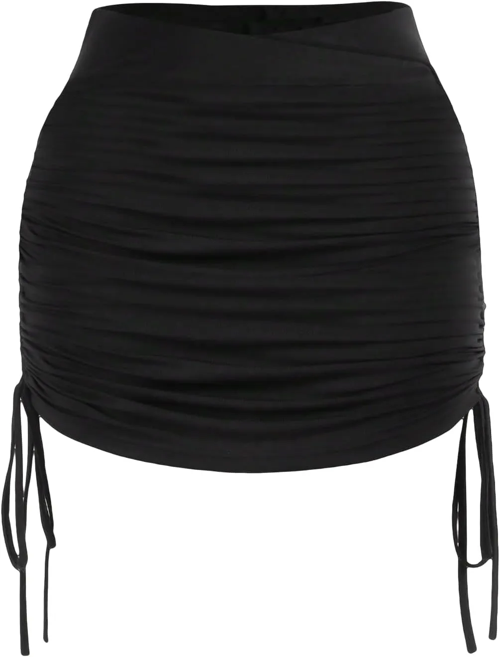 MakeMeChic Women's Ruched Bodycon Drawstring Tie Side Plain Skinny Fit Mini Skirt