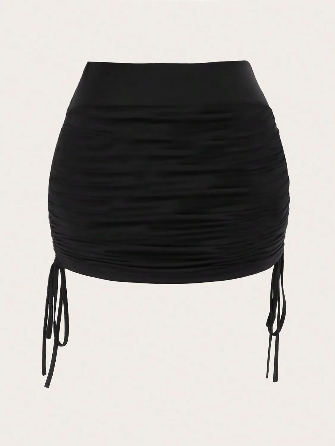 MakeMeChic Women's Ruched Bodycon Drawstring Tie Side Plain Skinny Fit Mini Skirt